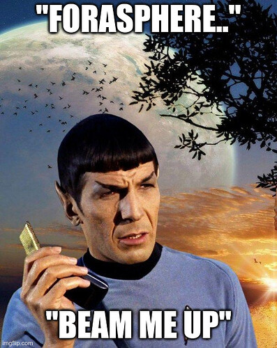 Spock requesting the Forasphere to beam them up