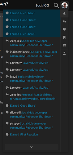 Snapshot of notification dropdown dialog for my user acccount