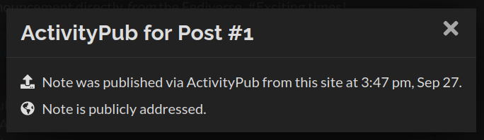 ActivityPub dialog only shows informative notification, but no URL's